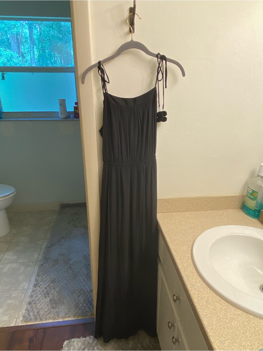 LOFT Black Tie-Shoulder Maxi Dress